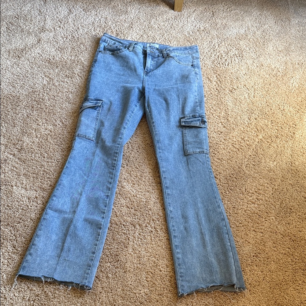 Classic Blue Flare Jeans with Cargo Pockets